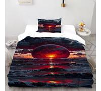 SOJFGSNAJ Lever du Soleil Rouge Housse De Couette Double Fibre Totem Hypoallergénique Housse De Couette en Microfibre Impression 3D Ensemble De Deux Pièces sur Le Lit Single(135x200cm)