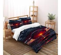 SOJFGSNAJ Lever du Soleil Rouge Housse De Couette Totem Hypoallergénique Housse De Couette en Microfibre Impression 3D Ensemble De Trois Pièces Double(200x200cm)
