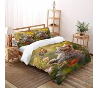 SOJFGSNAJ Papillon Jouant avec Chat Housse De Couette Double Fibre Totem Hypoallergénique Housse De Couette en Microfibre Impression 3D Ensemble De Trois Pièces sur Le Lit Double(200x200cm)