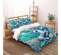 SOJFGSNAJ Pegasus Housse De Couette Double Couche Doux Housse De Couette en Microfibre Impression 3D Ensemble De Trois Pièces King（220x240cm）