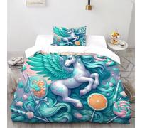 SOJFGSNAJ Pegasus Housse De Couette Double Fibre Doux Housse De Couette en Microfibre Impression 3D Ensemble De Deux Pièces Single（135x200cm）