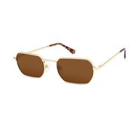 SOJOS SJ1262 Lunettes de soleil rectangulaires en métal style rétro pour homme et femme Lunettes classiques rectangulaires polarisées UV400, Monture dorée et verres marron, m