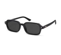 SOJOS SJ2610 Lunettes de soleil rectangulaires polarisées rétro pour homme et femme Style vintage tendance Slim Carré Lunettes de soleil avec protection UV400, Monture noire et verres gris, m