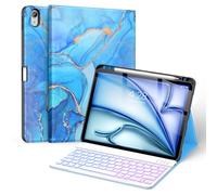 Soke Étui clavier amovible rétroéclairé 7 couleurs avec porte-crayon pour iPad Air 11" (M3 2025/M2 2024) et Air 5e/4e génération - Motif marbre bleu