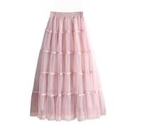 SOKNKSTF Jupe Mi-Longue en Tulle Élastique Taille Haute pour Femme, Jupe Trapèze Superposée en Maille Superposée, Élégante Robe Jupon De Couleur Unie pour Bal De Promo, Soirée De Retour À La Maison,