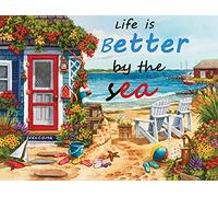 Sokomurg Plaque en métal rétro vintage amusante 40,6 x 30,5 cm Life is Better by The Sea - Avis d'avertissement de piscine - Pour bar, pub, club, café, maison, restaurant - Décoration murale