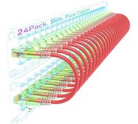 Sokqovt Lot de 24 câbles de raccordement Cat6a fins de 0,3 m - Câble Ethernet flexible - 10 G - 550 MHz - Cuivre pur 28 AWG - Cat6 - pour armoire réseau - Rouge