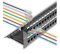 Sokqovt Panneau de brassage 48 ports Cat6a avec coupleur Keystone, panneau de brassage réseau Cat6 10G sans perforation, panneau de brassage Ethernet 2U Rj45 pour gain de temps avec barre arrière
