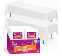 SOL Lot de 12 nappes longues blanches pour fête | 274 x 137 cm | Nappe jetable en plastique pour fêtes | Nappe jetable blanche | Nappe en plastique blanche, 321693