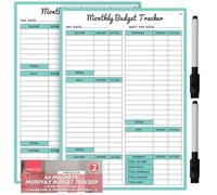 SOL Lot de 2 traceurs budgétaires mensuels magnétiques A4 pour réfrigérateur - Planificateur budgétaire comprend 2 stylos, tableau effaçable à sec réutilisable, suivi des dépenses, planification