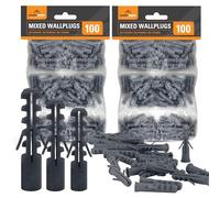 SOL Lot de 200 chevilles murales mixtes - 5 mm, 6 mm et 7 mm pour brique, plaque de plâtre et béton - Kit de fixation multi-surfaces pour vis, ancrages et projets de montage mural à faire soi-même