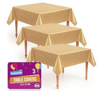 SOL Lot de 3 nappes jetables dorées de 121 x 121 cm - Couverture en plastique durable pour fêtes, mariages, anniversaires, retraites, anniversaires, dîners de gala, Noël et Nouvel An - Imperméable