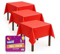 SOL Lot de 3 nappes jetables rouges en plastique durable pour fêtes d'anniversaire, Saint-Valentin, mariages, Nouvel An chinois, Pâques, événements festifs et sportifs, intérieur ou extérieur