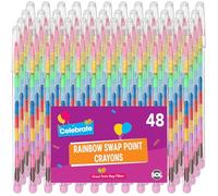 SOL Lot de 48 crayons arc-en-ciel à pointes interchangeables pour sacs de fête, 10 couleurs assorties empilables, pas besoin d'aiguisage, coloriage durable et adapté aux enfants, idéal pour les fêtes