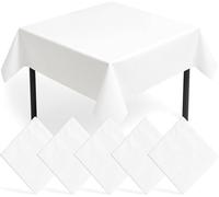 SOL Lot de 5 nappes jetables en papier blanc de 90 x 90 cm pour fêtes - Design épais et absorbant - Facile à nettoyer pour les mariages, les activités d'artisanat, les repas d'enfants, les salles de