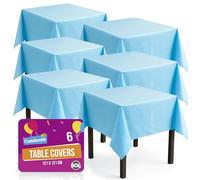 SOL Lot de 6 nappes bleues de fête,121x121 cm,Nappe en plastique bleue réutilisable,Nappe de fête bleue,Nappe de table en plastique,Nappe bleue de fête