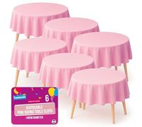 SOL Lot de 6 nappes rondes jetables roses de 140 cm pour fête - Protection durable contre les déversements - Saint-Valentin, mariages, fêtes prénatales ou prénuptiales, anniversaires de filles