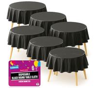 SOL Lot de 6 nappes rondes noires jetables de 140 cm pour table circulaire - Protection durable contre les déversements - Décorations de Noël, réveillon du Nouvel An 2026, fournitures d'anniversaire
