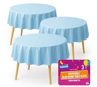 SOL - Nappe ronde en plastique bleu, 140 cm, 3 pièces, jetable, pour table circulaire, toutes saisons, classique, bleu, solide, anniversaire, mariage