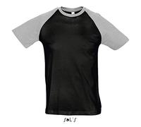 Sol’S Fynky - Tee Shirt macnhes Courtes Bicolore Homme - Manches raglantes - Style Baseball américain - Noir/Gris Chiné - L