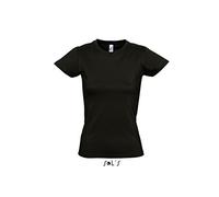 Sol’S Imperial Women - Tee-Shirt Femme Manches Courtes à col Rond - 100% Coton épais - Noir Profond - L