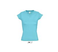 Sol’S Moon - Tee-Shirt Femme - Col V - Coupe cintrée - 100% Coton - Bleu Atoll - L