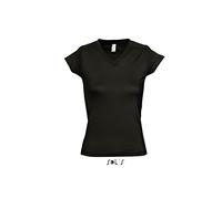Sol’S Moon - Tee-Shirt Femme - Col V - Coupe cintrée - 100% Coton - Noir Profond - L