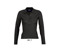 Sol’S Podium - Polo Femme à Manches Longues et col boutonné - Coupe cintrée - 100% Coton peigné - Noir - L