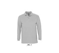 Sol’S Podium - Polo Homme à Manches Longues et col boutonné - Coupe cintrée - 100% Coton peigné - Gris Chiné II - M