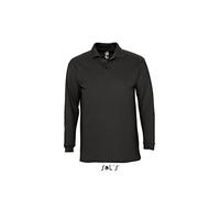 Sol’S Podium - Polo Homme à Manches Longues et col boutonné - Coupe cintrée - 100% Coton peigné - Noir - XXL