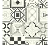 Sol Vinyle Style - Carreaux de Ciment Effet Vieilli - Noir et Blanc - Echantillon 15 x 20 cm