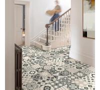 Sol Vinyle Textile Effet Carreaux de Ciment Sépia - Rouleau de 2m x 4m