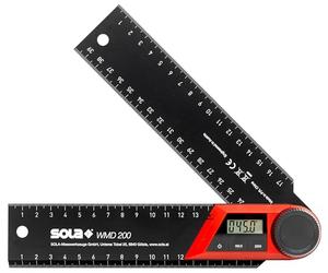 SOLA WMD 200 - Rapporteur numérique - Longueur 200 mm - Équerre avec affichage LCD pour des mesures d'angle précises - Équerre de menuisier numérique - Rapporteur d'angle avec règle pour le travail du
