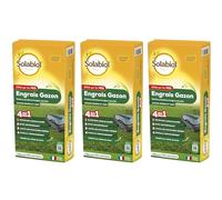 SOLABIOL Engrais Gazon 4 En 1-30Kg - Jusqu'à 750m² - Nutrion Longue Durée - Effet Reverdissant - Limite Les Mauvaises Herbes - Stimule L'Enracinement - 3x10Kg SOGAZYPRO10X3