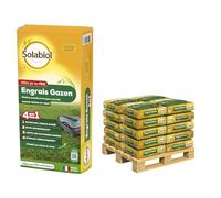 SOLABIOL Engrais Gazon 4 en 1 - Jusqu'à 2500m² - 100Kg | Nutrition Longue Durée - Effet Reverdissant - Limite les Mauvaises Herbes - Stimule l'Enracinement - SOGAZYPRO10X10
