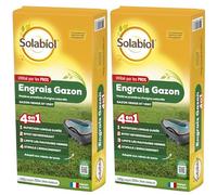 SOLABIOL Engrais Gazon 4 En 1 - Jusqu'à 500m² - 20 kg - Nutrion Longue Durée - Effet Reverdissant - Limite Les Mauvaises Herbes - Stimule L'Enracinement 2x10 Kg SOGAZYPRO10X2