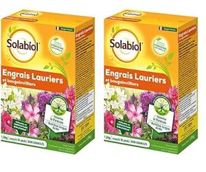 SOLABIOL Engrais Lauriers Et Bougainvilliers - 2x1,5Kg - Jusqu'à 30 Pieds - Favorise La Floraison & La Croissance - Nutrition Longue Durée - Utilisable En Agriculture Biologique