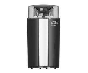 Solac - Moulin à café électrique Taste Mill 200 W | Capacité 70 g | Jusqu'à 10 tasses | Mouture en 30 s | Lames & intérieur inox | Couvercle transparent | Super compact | Sans BPA | Noir/Gris