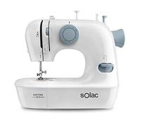 Solac SW8221 Coton 12.2 - Machine à coudre, 12 points de suture, Enfilage facile, Bras libre, chargement vertical, Éclairage dans la zone de travail, avec et sans pédale, transportable, Blanc
