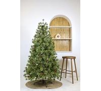 SOLAGUA NAVIDAD Sapin de Noël à Assembler soi-même, décoré de pins Fleuris avec Pommes de pin et Baies Rouges, Sapin Extra rempli de 150 à 210 cm avec Support en métal (Fleurs Vertes, 210cm 768Tips)