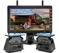 Solaire Caméra de Recul sans Fil avec 7" Moniteur 1080P, Magnétique à Batterie Rechargeable 10000 mAh, Prend en 4 Caméras, pour Camions, Camping Car, Caravane(2 Caméras)