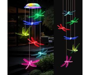 Solaire Carillon a Vent Exterieur, Étanche Libellule Solaire Carillon Éolien, Portable LED Solaires Carillons pour Fête Patio Terrasse Yard Jardin Décoration Cadeau Maman