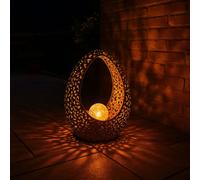 Décoration de jardin Lampes solaires orientales pour l'extérieur Balcon Décoration, poinçonnage décoratif Boule de verre bronze or,1x LED blanc chaud, LxH 21,5 x 27,5 cm