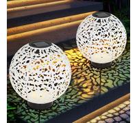 Boule solaire lampe solaire extérieur boule de jardin LED 20 cm éclairage décoratif de balcon, effet de lumière design oriental à l'aspect béton, 3000K, DxH 20x21 cm, lot de 2