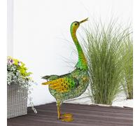 Sculpture de jardin canard animaux solaires pour extérieur grande figurine de décoration de jardin, métal vert jaune, 3x LED 3800K, LxH 40x63 cm
