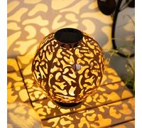 Déco boule solaire en métal Lampe LED extérieur lampe de jardin Déco lampe solaire pour extérieur, décor oriental punching tone design rouge-brun, 1x LED blanc chaud, DxH 20 x 21 cm