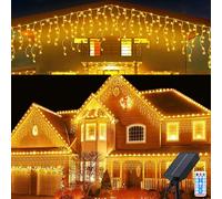 Solaire Lumières de Glace de Noël, 8M 288 LEDs Rideaux Lumières avec Télécommande 48Pcs 8 Modes Étanche Rideau Cascade Lumineux de Noël Décoratives Pour Mariage Jardin Patio Fêtes