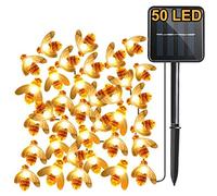 Solaire Lumières de jardin, 7M 50LED Abeille, 8 modes Guirlande lumineuse, IP65 étanche Lumière d'extérieure, Énergie solaire Éclairage pour Maison, patio, clôture, fête, Noël, arbre (Blanc chaud)