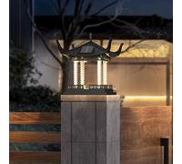Solaire Moderne Post Light Chinoiserie Solar Powered LED Caps Lampes Clôture Pont Colonne Cap Lampe IP65 Pilier Étanche Lanterne Paysage Chemin Éclairage Surface Plane Patio Décoration