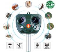 Solaire Répulsif Chat, Répulsif Chat Ultrason, Ultrason Chat Animaux Nuisibles avec Capteur de Mouvement à Ultrasons et Lumière Clig
